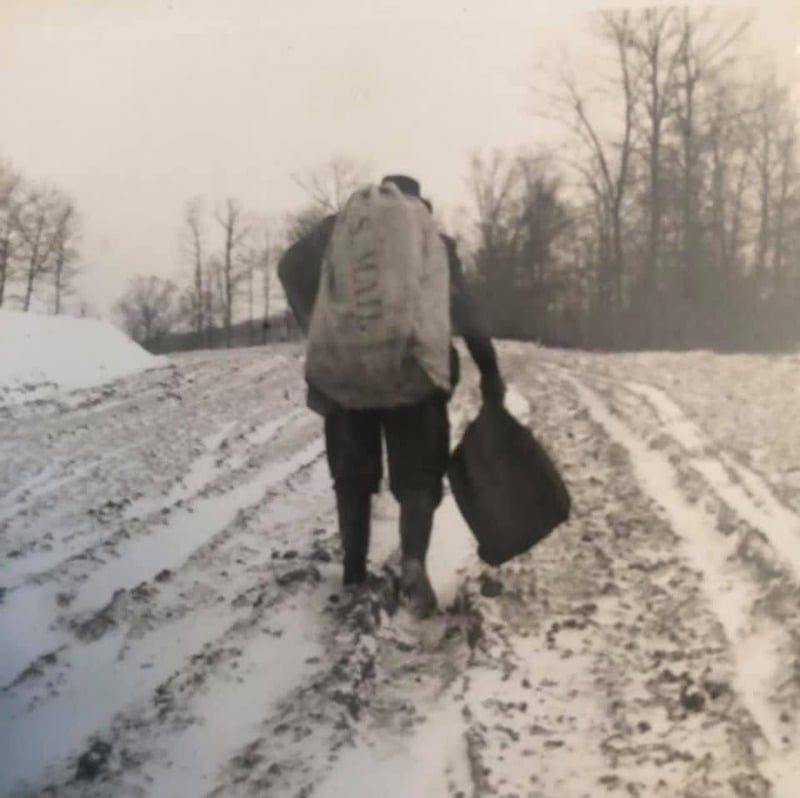 Pap Noah Sodrel (1st gen) hauling mail by foot
